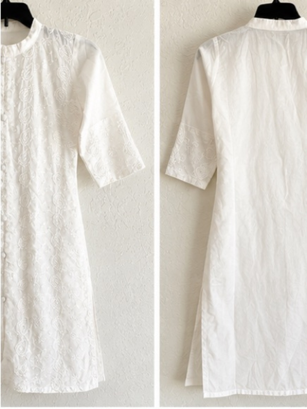 100% Cotton White Embroidered Indian Tunic / Kurta Top